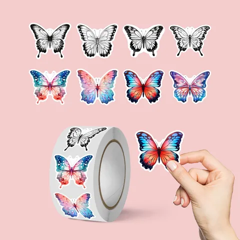 Decorative Butterfly Roll Stickers Colorful Adhesive Labels For Gift Packaging Envelope Sealing Journal Craft