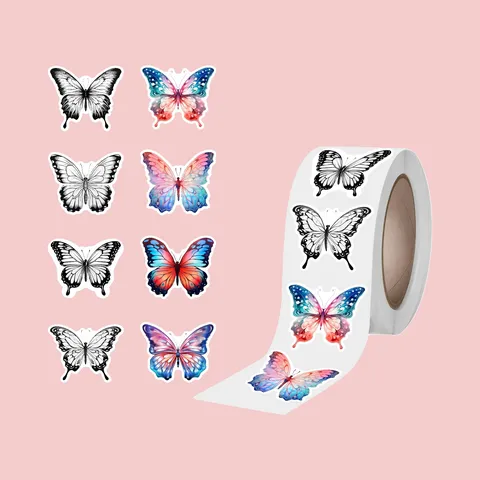 Decorative Butterfly Roll Stickers Colorful Adhesive Labels For Gift Packaging Envelope Sealing Journal Craft