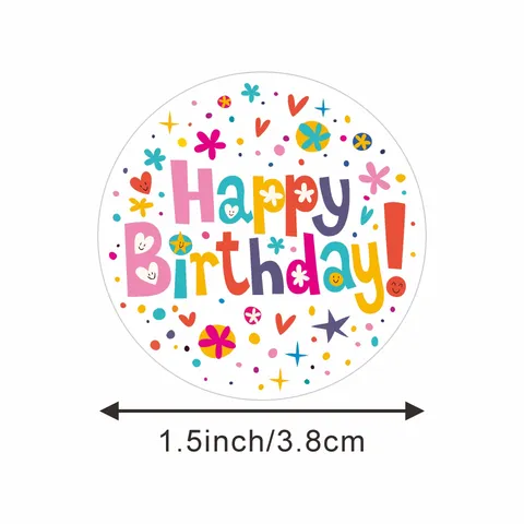 Happy Birthday Stickers Round Adhesive Gift Packing Labels For Party Decoration And Kids School Celebration