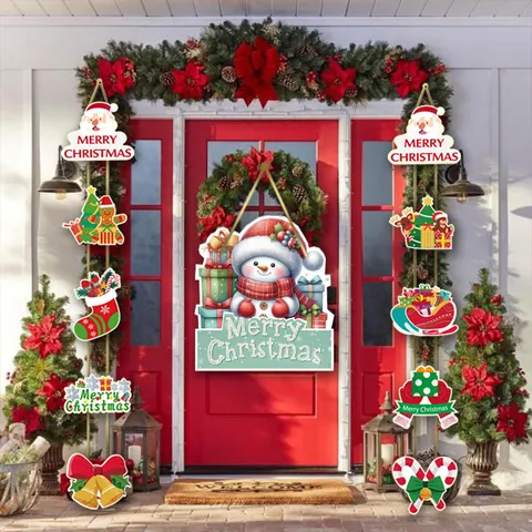 Weihnachten Tür Hängende Banner Set Party Hof Szene Dekoration Feiertag Hängende Ornamente Papier Party Zubehör