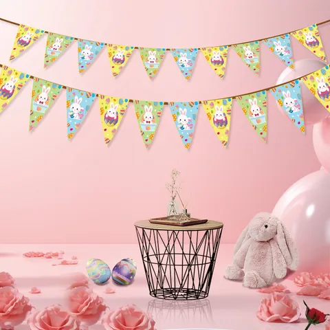 Oster Hase Ei Dreieck Wimpelkette Girlande Osterparty Hängende Dekorationen Frühlingsfest Party Veranstaltungsort Layout Requisiten
