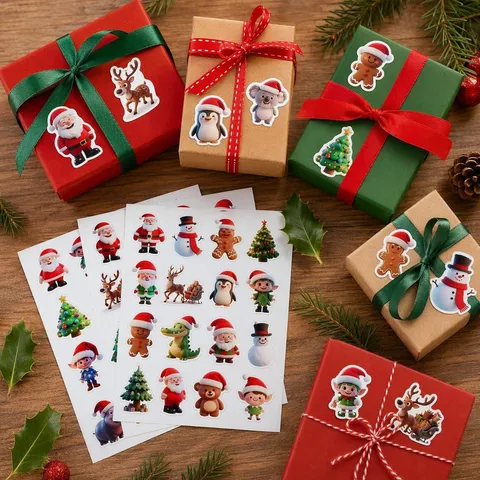 Kerst Dieren Stickers Schattig Waterdicht Synthetisch Papier Dagboek Stickers Voor Notitieboekje Waterfles Koffer DIY Decoratie