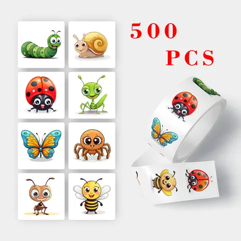Cartoon Insect Stickers Roll Waterproof Self Adhesive Decals For Water Bottle Refrigerator