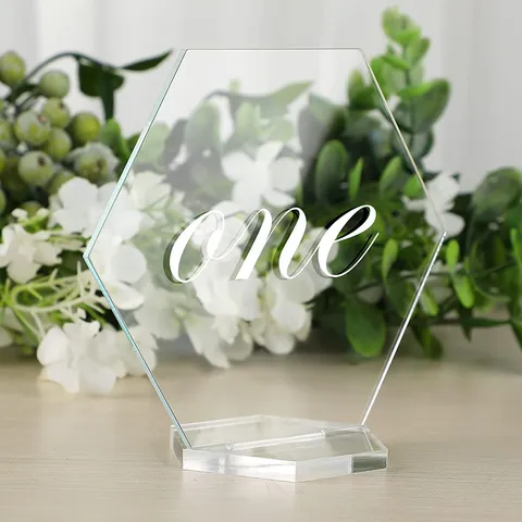 Tarjetas de Sitio Hexagonales de Acrílico Transparente Letreros de Número de Mesa Vacíos Con Base Para Fiesta de Boda Decoración de Mesa DIY