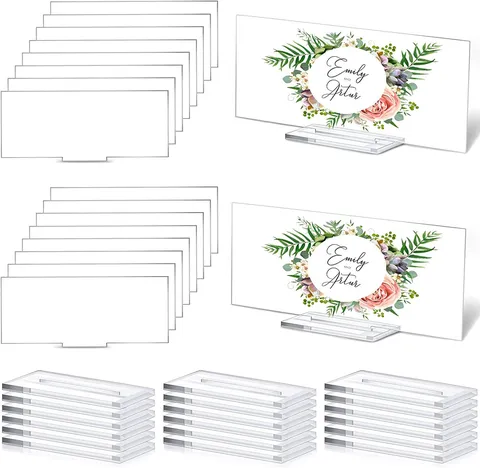 Tarjetas de Número de Mesa de Boda Cuadradas Transparentes de Acrílico En Blanco Con Bases Transparentes Para Fiesta Bar Café