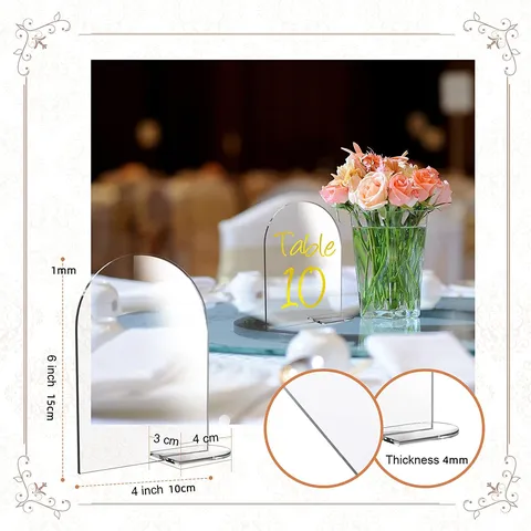 Letreros de Números de Mesa Arqueados de Acrílico Transparente Con Bases Letreros de Mesa de Boda En blancos Tarjetas de Sitio