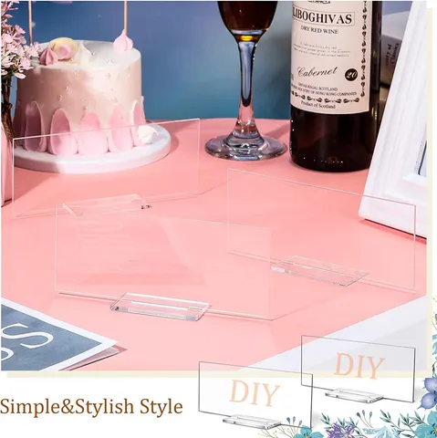 Tarjetas de Número de Mesa de Boda Cuadradas Transparentes de Acrílico En Blanco Con Bases Transparentes Para Fiesta Bar Café