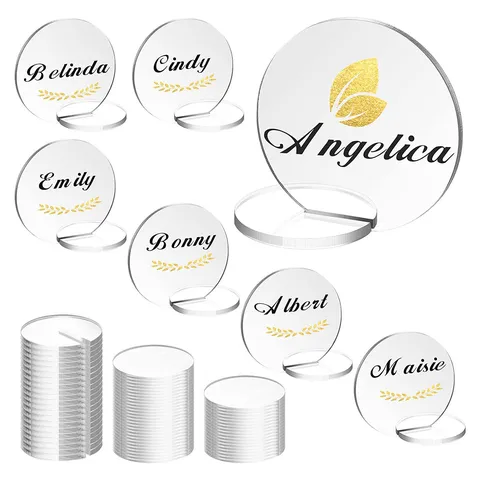 Tarjetas de Sitio de Número de Mesa de Acrílico Negro Transparente DIY Fiesta de Boda Decoración de Mesa Letrero Redondo En Blanco con Bases