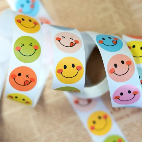 Colorful Smile Face Reward Stickers Roll Cartoon DIY Craft Packaging Sealing Stickers Cute Expression Decorative Stickers