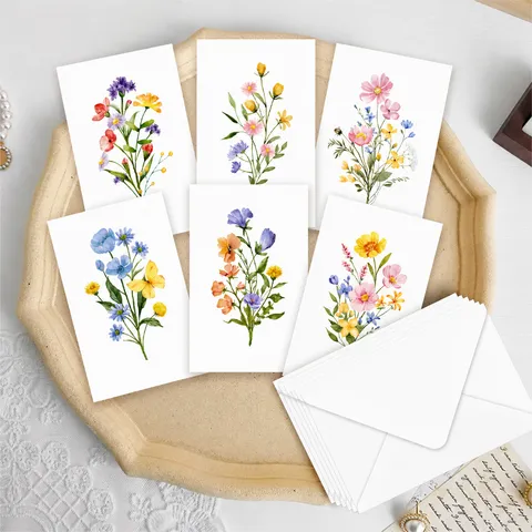 Vintage Wildflower Watercolor Greeting Card Set Blank Folded Card With Envelope For Festival Blessing Message Card