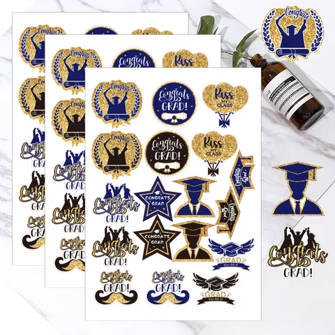 Abschluss Sticker Goldfolie Transparent Rund Selbstklebend Etiketten Für Schule Party Kinder Feier Dekor