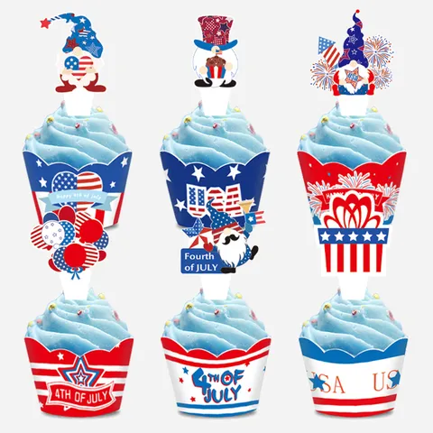 Amerikanischer Unabhängigkeitstag Partybedarf Kuchenaufsätze Cupcake Wrappers Patriotische Stern Gestreift Backen Dekoration