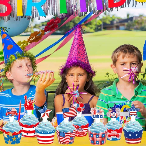 Amerikanischer Unabhängigkeitstag Partybedarf Kuchenaufsätze Cupcake Wrappers Patriotische Stern Gestreift Backen Dekoration