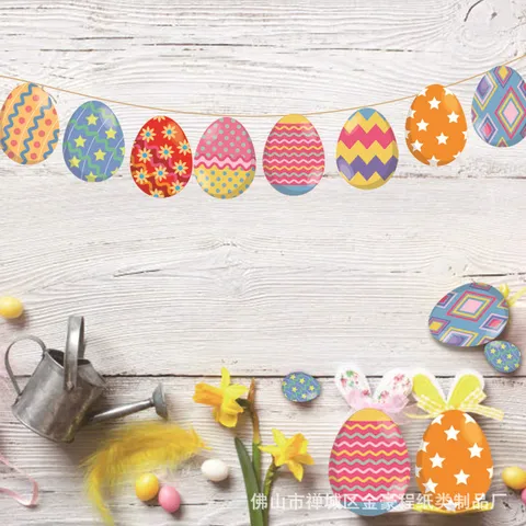 Ostern Party Dekoration Banner Osterei Thema Bunte Eier Hase Wimpelkette Zuhause Innen Festival Party Zubehör