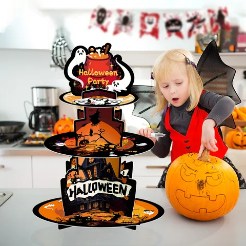Halloween Papier Kuchenständer 3 Stufig Magisches Schloss Party Mehrschichtiger Cupcake Display Stand Halloween Party Dekorationen Zubehör