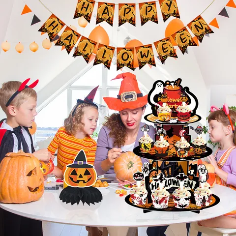 Halloween Papier Kuchenständer 3 Stufig Magisches Schloss Party Mehrschichtiger Cupcake Display Stand Halloween Party Dekorationen Zubehör