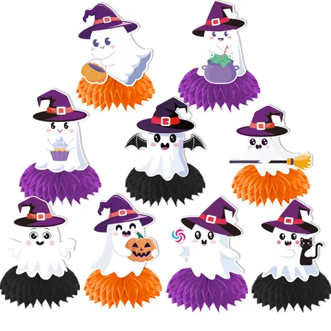 Halloween Party Decorations Paper Honeycomb Centerpiece Ghost Pumpkin Banner Spooky Festival Event Table Decor Props