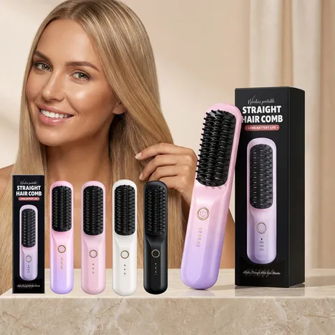 Wireless Portable Hair Straightener Brush Rechargeable Cordless Scalp Massage Hair Styling Tool