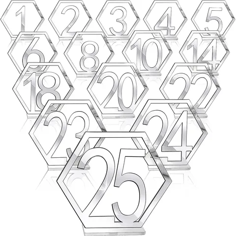 Acrylic Mirror Gold Silver Hexagonal Hollow Table Numbers Wedding Party Bar Cafe Table Place Cards Seating Signs Decor