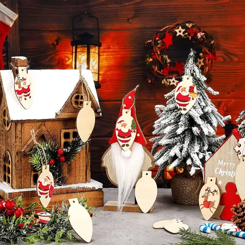 Unfinished Wooden Light Bulb Cutouts With Jute Twine DIY Blank Wood Hanging Ornaments For Christmas Home Decor