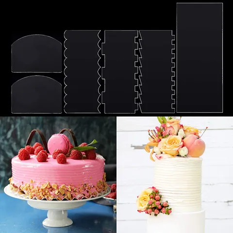 Transparent Acryl Kuchenschaber Set Glasur Creme Glätter Kanten Dekorationskämme Backen Konditorei Fondant Werkzeuge