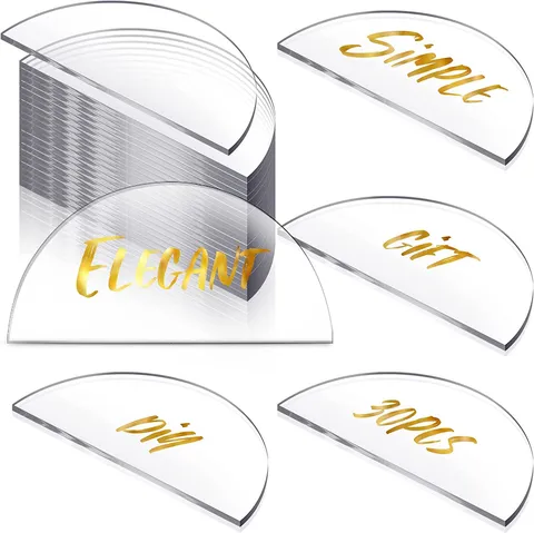 Tarjetas de Sitio de Acrílico Semicircular Transparente en Blanco DIY Boda Fiesta Número de Mesa Letreros Claros