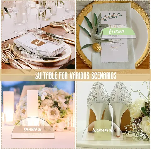 Tarjetas de Sitio de Acrílico Semicircular Transparente en Blanco DIY Boda Fiesta Número de Mesa Letreros Claros