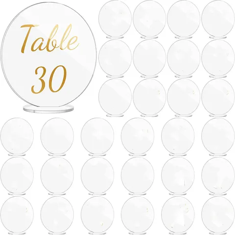 Tarjetas de Sitio de Acrílico Transparente Con Base Letreros Redondos Vacíos de Número de Mesa Para Fiesta de Boda Decoración de Mesa