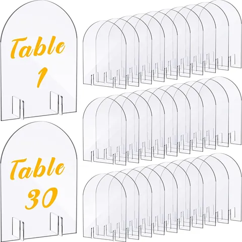 Tarjetas de Sitio de Arco Acrílico Transparentes Con Base Letreros de Números de Mesa DIY para Fiesta de Boda