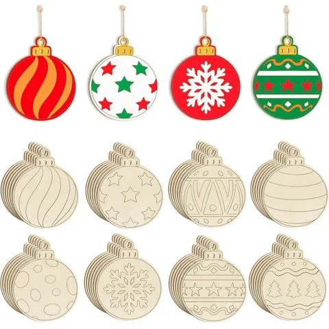 Ornements de boules de Noël en bois non finis et tranches de bois brut avec cordes Bricolage pour fête décoration intérieure
