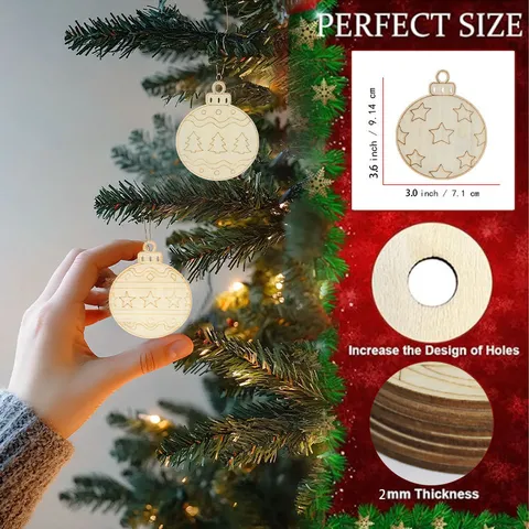 Ornements de boules de Noël en bois non finis et tranches de bois brut avec cordes Bricolage pour fête décoration intérieure