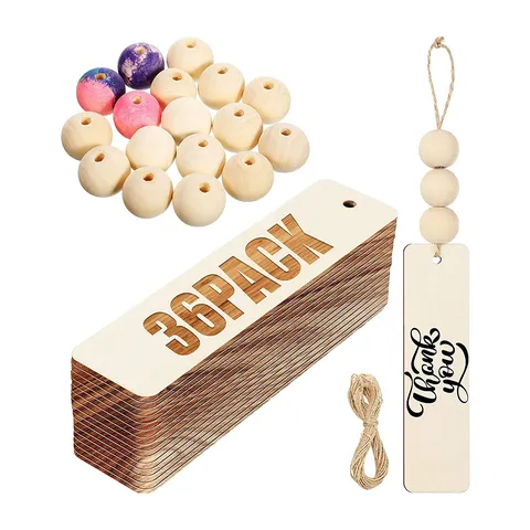Marque-Pages en Bois Vierges Avec Perles en Bois et Corde de Jute Artisanat DIY Tranches de Bois Non Finies Pour Étiquettes Cadeaux Suspendues Décoration de la Maison