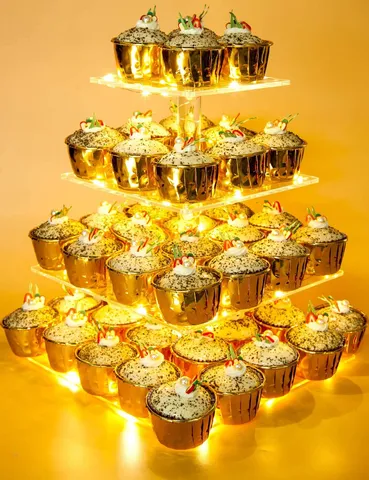 4 Tier Transparent Acrylic Square LED Lighted Cake Display Stand For Wedding Birthday Party Cupcake Shelf