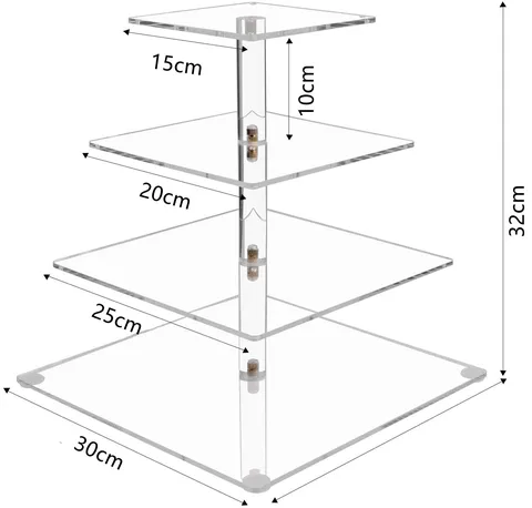 4 Tier Transparent Acrylic Square LED Lighted Cake Display Stand For Wedding Birthday Party Cupcake Shelf
