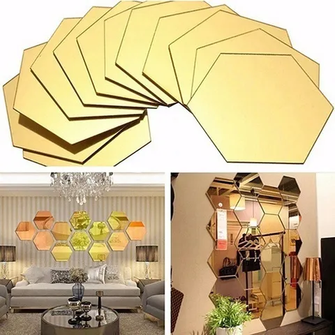 Hexagonal Acrylic 3D Mirror Wall Sticker Removable DIY Decorative Mirror Tiles For Living Room Hallway Home Wall Decor