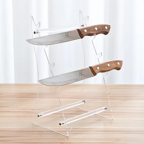 Transparent Black Acrylic Knife Holder Desktop Storage Rack Multi Layer Display Stand For Kitchen Folding Pocket Knives Cutlery Organizer