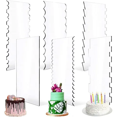 Juego de Rascadores de Pastel de Acrílico Transparente Borde Rayado Alisador de Glaseado Utensilios de Repostería