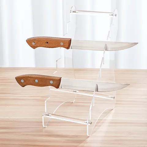 Acrylic Desktop Knife Display Stand MultiLayer Clear Knife Holder For Folding Knife Kitchen Storage Rack