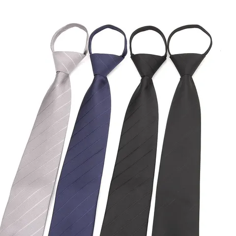 Men's Business Zipper Necktie Regular Width Solid Striped Jacquard Polyester Neck Tie For Formal Wedding Suit Office