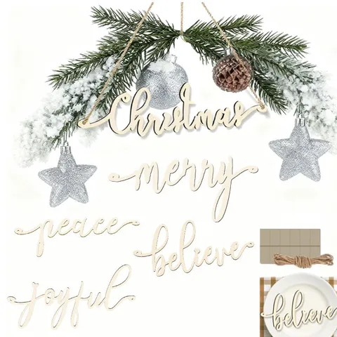 Wooden Christmas Hollow Letter Hanging Ornament Rustic Merry Peace Believe Joyful Sign Holiday Party Home Decor