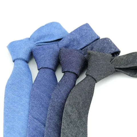 Heren Casual Denim Stropdas Effen Kleur Katoen Smalle Stropdas Zakelijk Bruiloft Formeel Hals Kleding Mode Accessoire