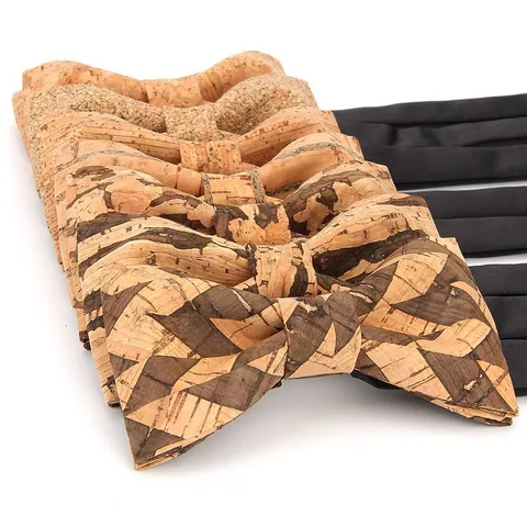 Men's Fashion Casual Party Wooden Cork Bow Tie Geometric Printed Adjustable Groom Wedding Neckwear
