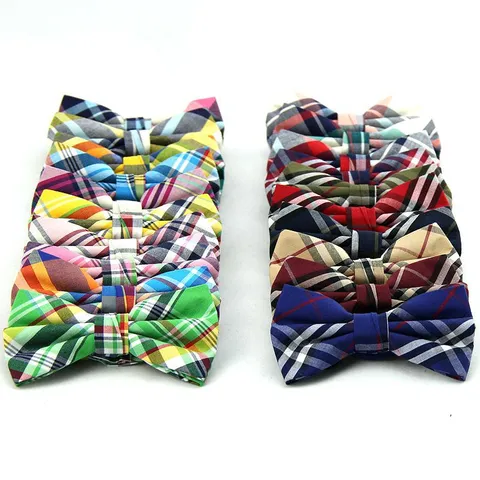 Fashion Men Cotton Plaid Bowtie British Style Casual Party Bow Tie For Men Classic Neckwear Accessory