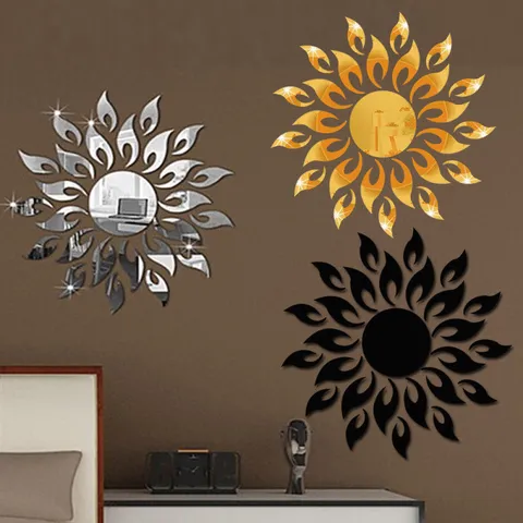 Removable Sunflower Acrylic Mirror 3D Wall Sticker Floral Wall Decals For Living Room Bedroom Home Decor