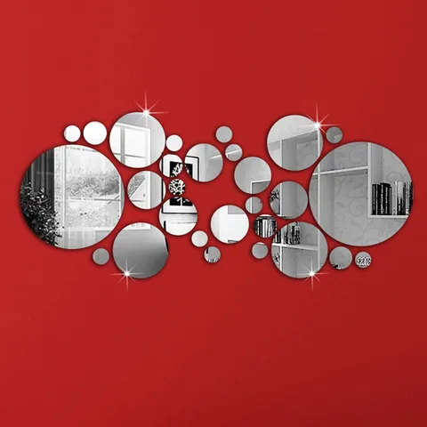 Modern 3D Round Acrylic Wall Stickers Removable Mirror Wall Decals Silver Circle Wall Art Home Decor For Living Room Bedroom