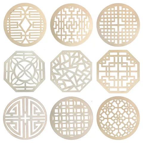 Wooden Hollow Out Heat Insulation Cup Coaster Creative Geometric Pattern Kitchen Table Mat Anti Scald Hot Pot Holder