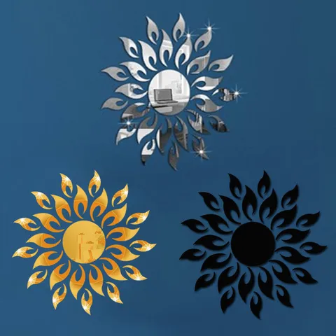 Removable Sunflower Acrylic Mirror 3D Wall Sticker Floral Wall Decals For Living Room Bedroom Home Decor