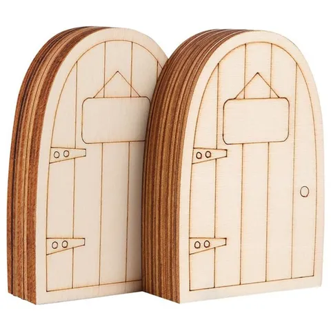 Puerta de Hada de Madera Miniatura Adorno Manualidad DIY Rodaja de Madera Cortada por Láser Decoración Jardín de Hadas