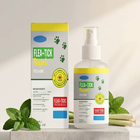 Spray Repelente de Pulgas y Garrapatas para Gatos Fórmula de Hierbas Naturales Cuidado de Mascotas Spray Líquido