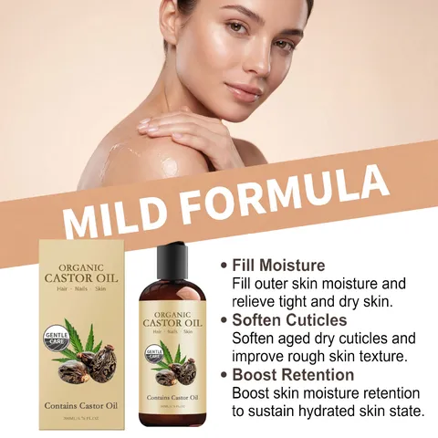 Huile de Ricin Bio pour Soin Cheveux Ongles et Peau Huile Végétale Pure Hydratante Nourrissante Huile de Massage Corps